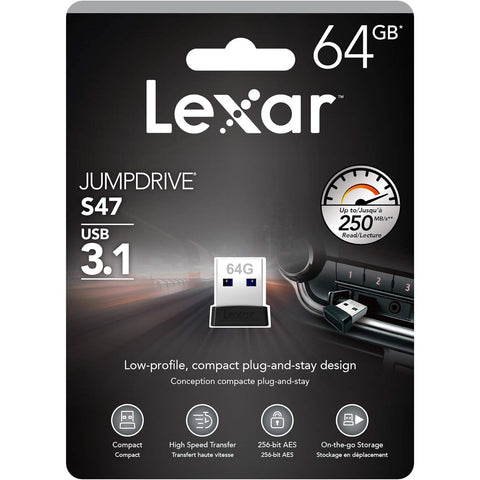 Lexar - Clé USB 3.1 Extra-Fine JumpDrive S47, Jusqu'à 250 Mo/s en Lecture, Capacité de 32GO