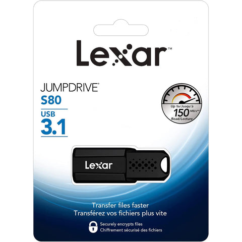Lexar - Clé USB 3.1 JumpDrive S80, Jusqu'à 150 Mo/s en Lecture, Capacité de 128GO
