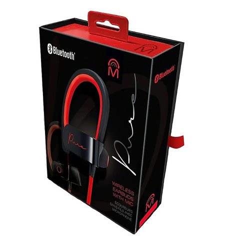 M - Écouteurs Sans-Fil Intra-Auriculaires Pure avec Clip D'oreille, Télécommande et Microphone Intrégré, Rouge