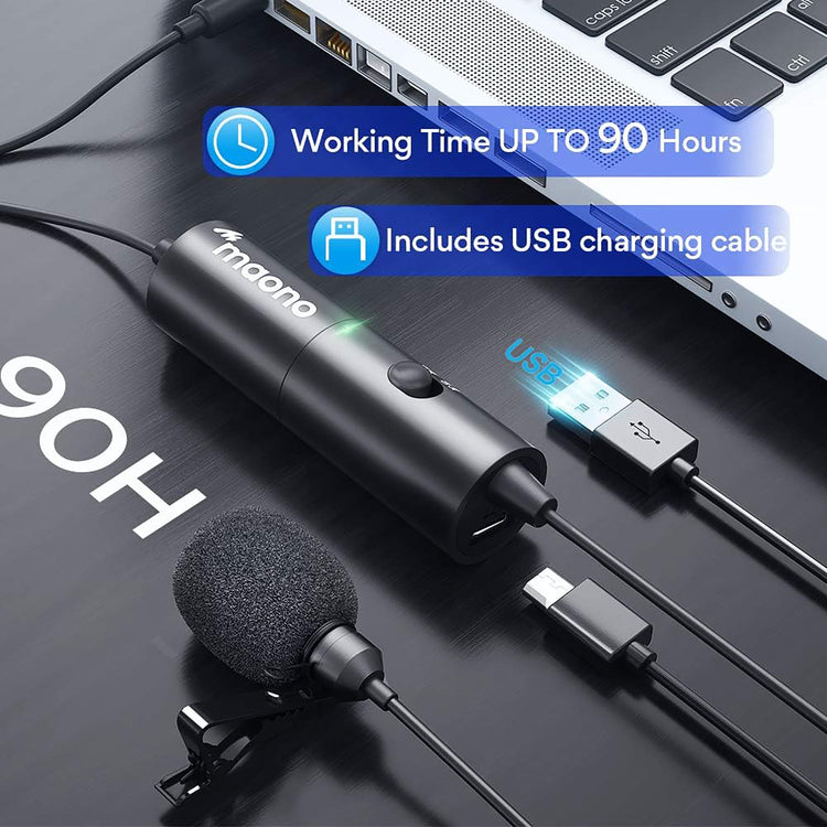 Maono - Microphone Cravate Omnidirectionel Rechargeable, Autonomie de 90 Heures, Noir - Simple Boutique