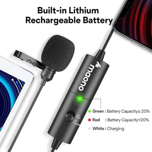 Maono - Microphone Cravate Omnidirectionel Rechargeable, Autonomie de 90 Heures, Noir - Simple Boutique