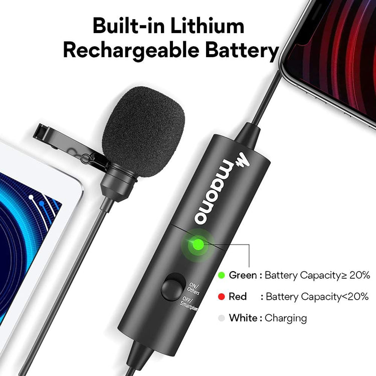 Maono - Microphone Cravate Omnidirectionel Rechargeable, Autonomie de 90 Heures, Noir - Simple Boutique