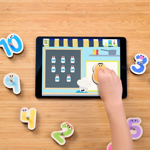 Marbotic - Ensemble de Chiffres Intelligent en Bois Sesame Street pour Tablette, Pour en Enfant de 3 à 5 ans