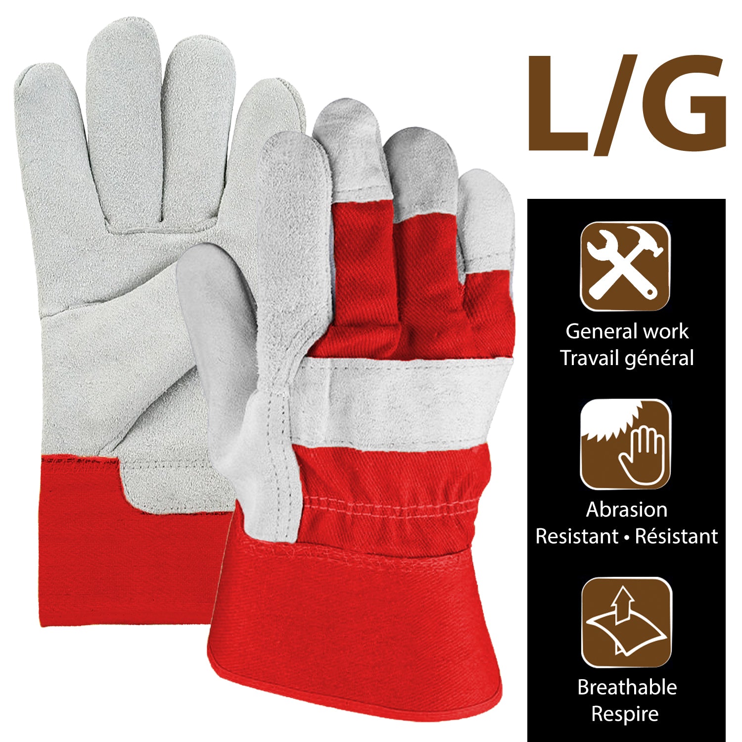 Mirage Gants de travail en cuir de vache à paume doublée, grand, rouge, Lot de 2 - Simple Boutique