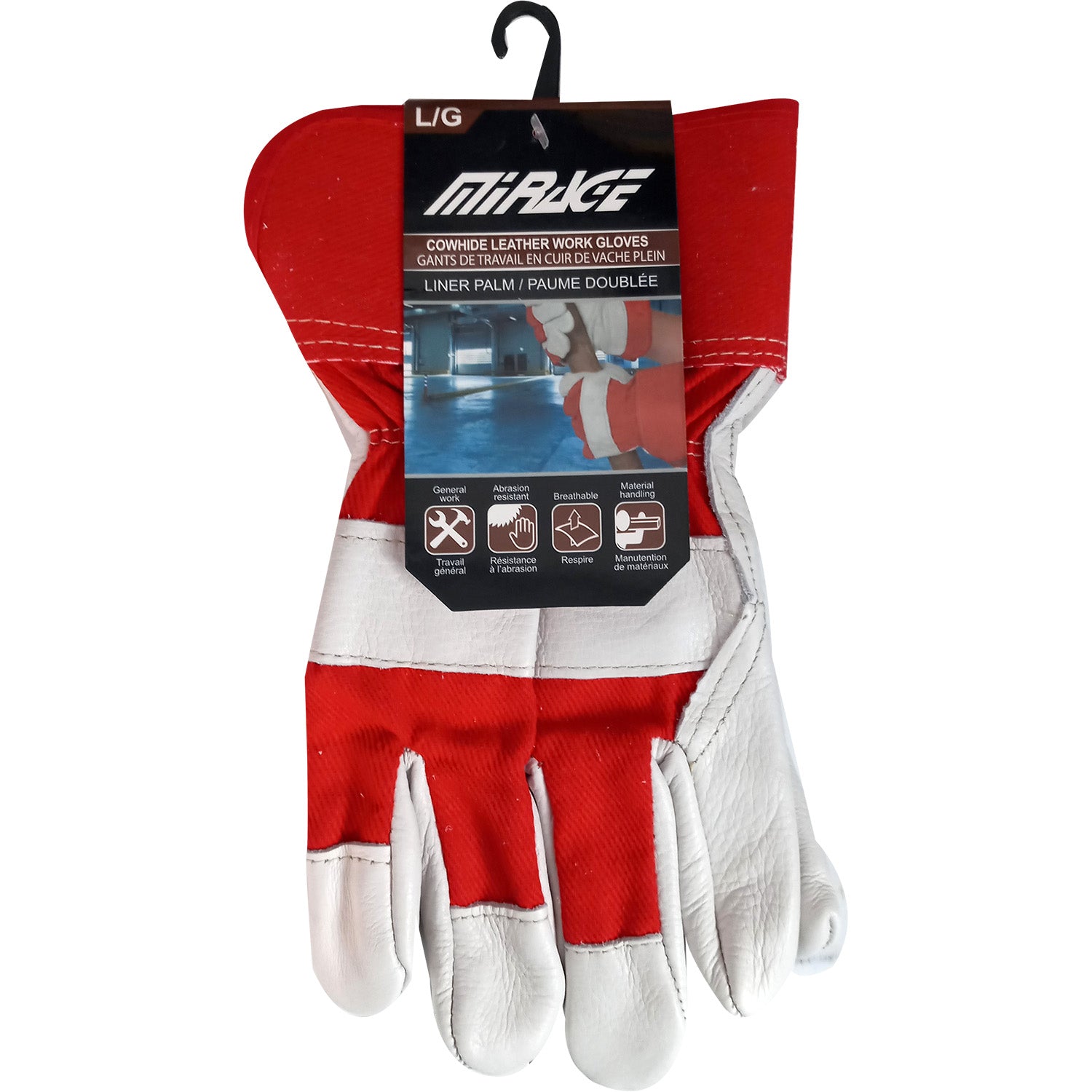 Mirage Gants de travail en cuir de vache à paume doublée, grand, rouge, Lot de 2 - Simple Boutique