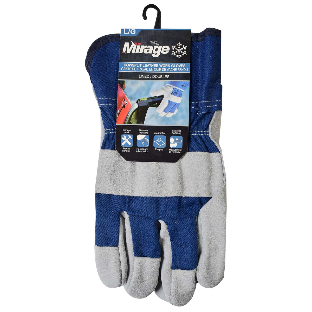 Mirage Gants de travail en cuir de vache fendu doublés, grand, bleu, Lot de 2 - Simple Boutique