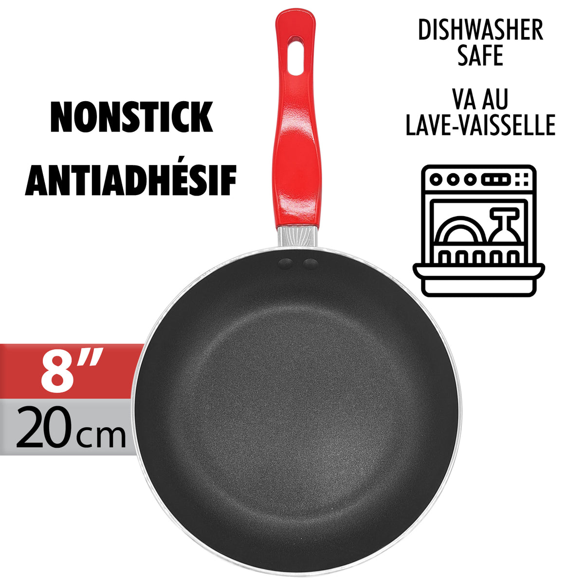 Mirage Poêle à Frire Antiadhésive 8 po en Aluminium, Rouge - Simple Boutique