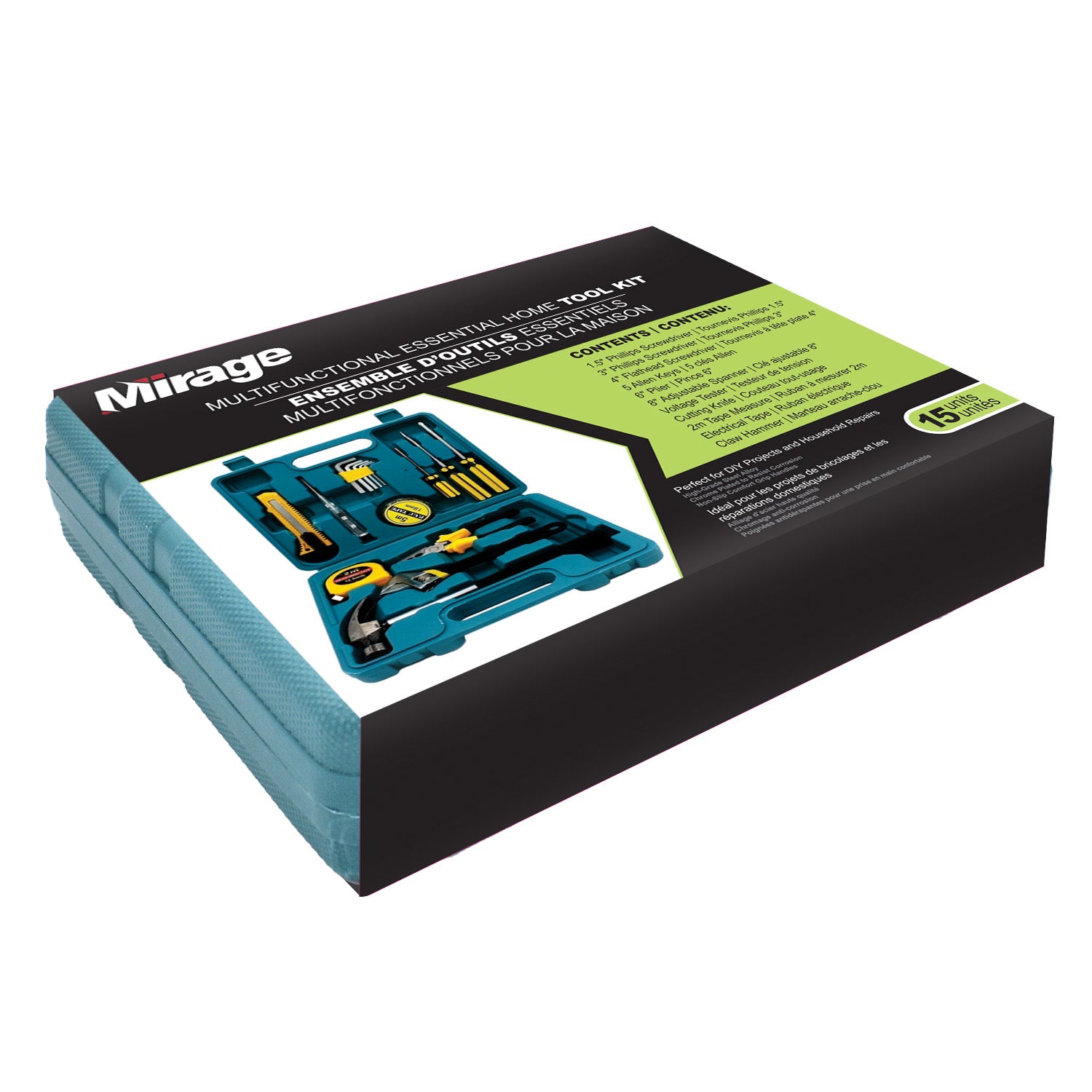 Mirage Trousse à outils pour la maison 15 pièces avec mallette, turquoise - Simple Boutique