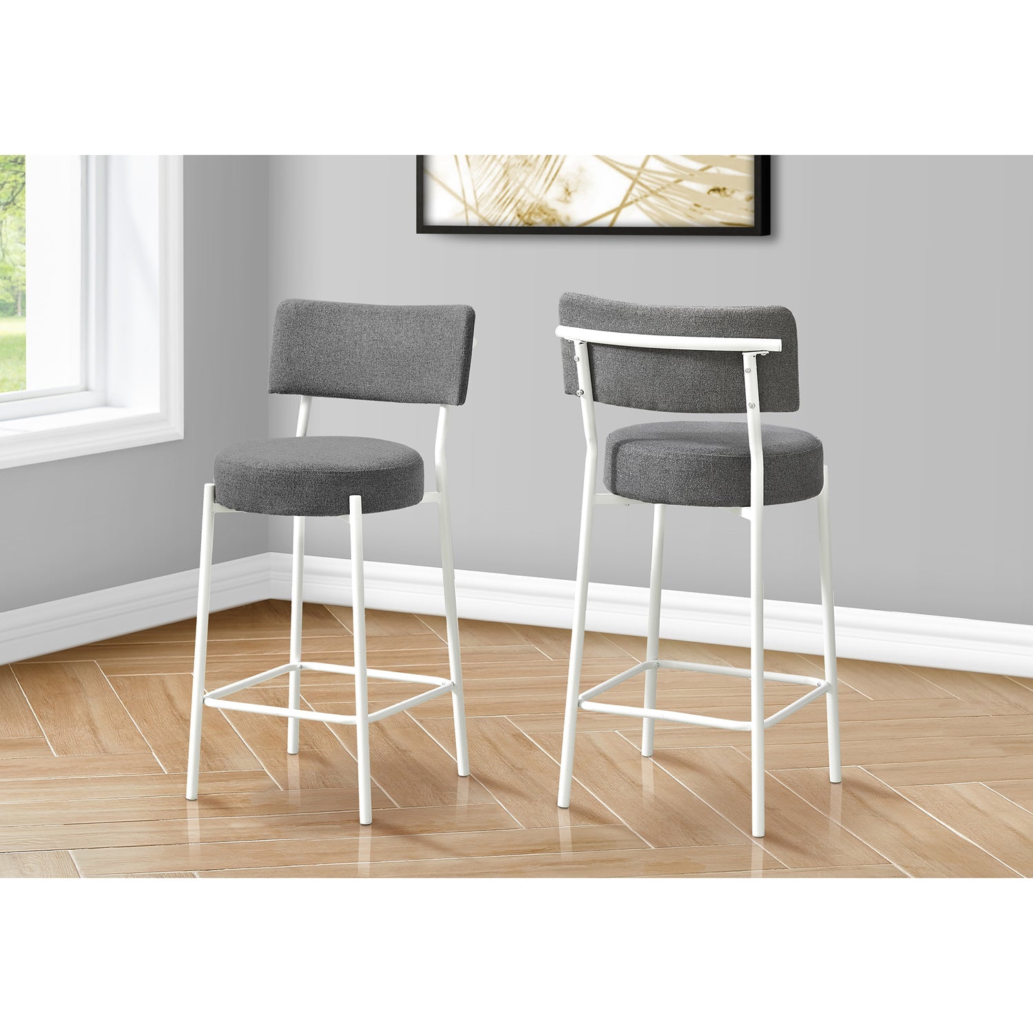 Monarch Speacialties I 2247 - Tabouret De Bar, Hauteur Du Comptoir, Ensemble De 2, Cuisine, Tissu Gris, Métal Blanc, Contemporain, Moderne - Simple Boutique