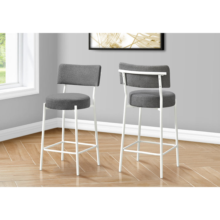 Monarch Speacialties I 2247 - Tabouret De Bar, Hauteur Du Comptoir, Ensemble De 2, Cuisine, Tissu Gris, Métal Blanc, Contemporain, Moderne - Simple Boutique