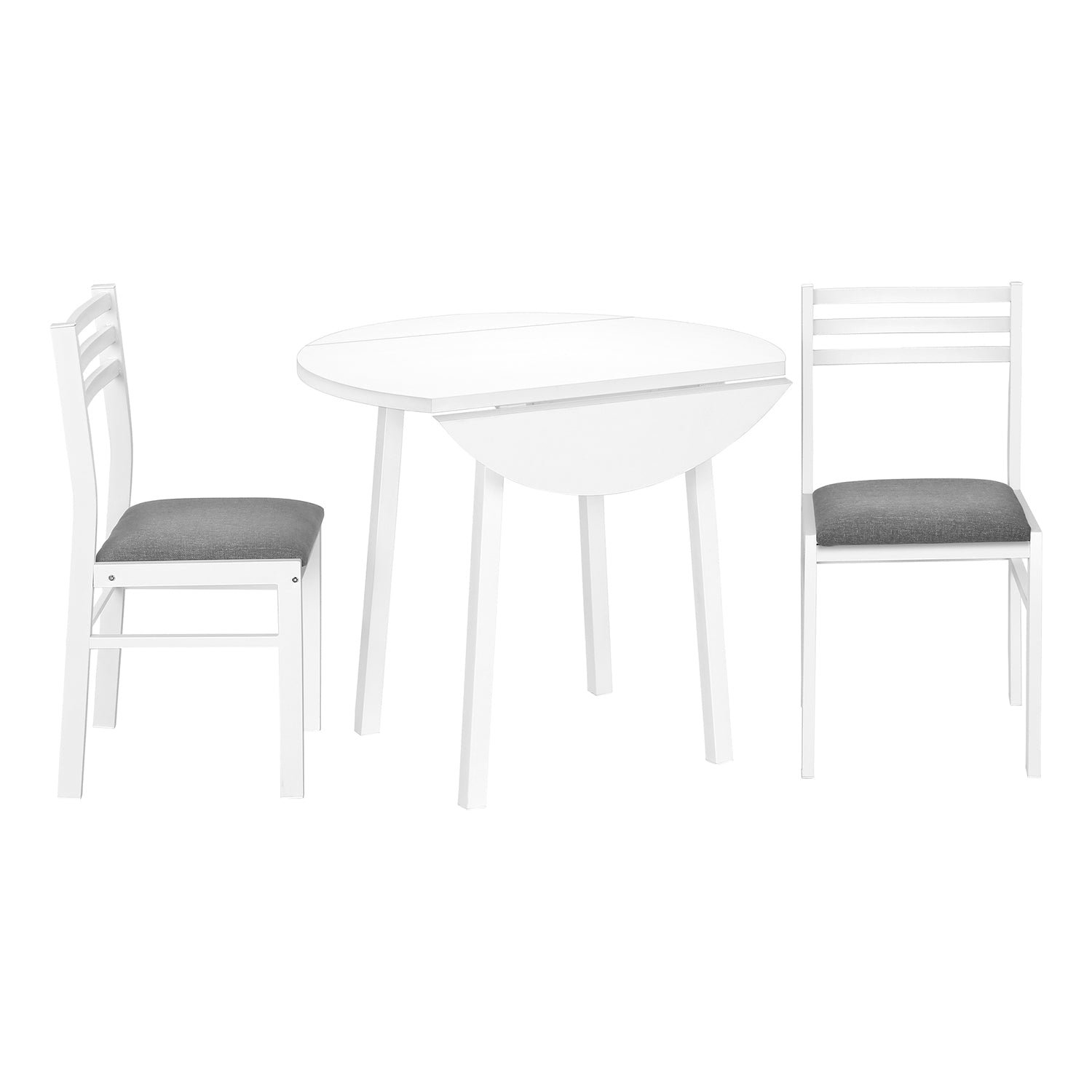Monarch Specialties I 1011 - Ensemble De Table À Manger, Ensemble 3pcs, Petit, Tablette Rabattante 35", Cuisine, Métal Blanc Et Laminé, Tissu Gris, Contemporain, Moderne - Simple Boutique
