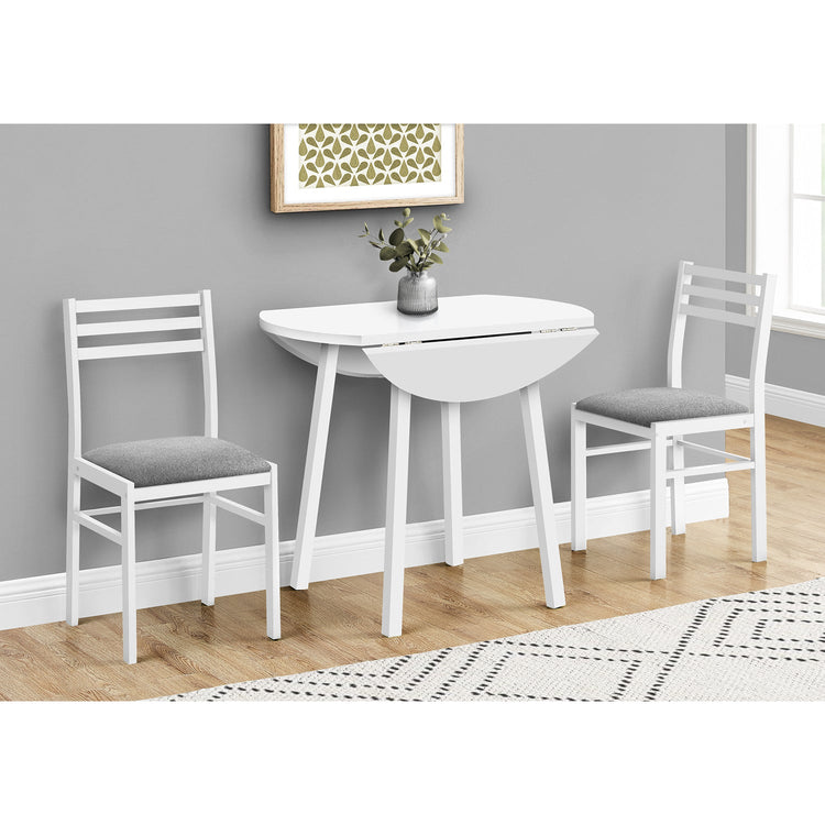 Monarch Specialties I 1011 - Ensemble De Table À Manger, Ensemble 3pcs, Petit, Tablette Rabattante 35", Cuisine, Métal Blanc Et Laminé, Tissu Gris, Contemporain, Moderne - Simple Boutique