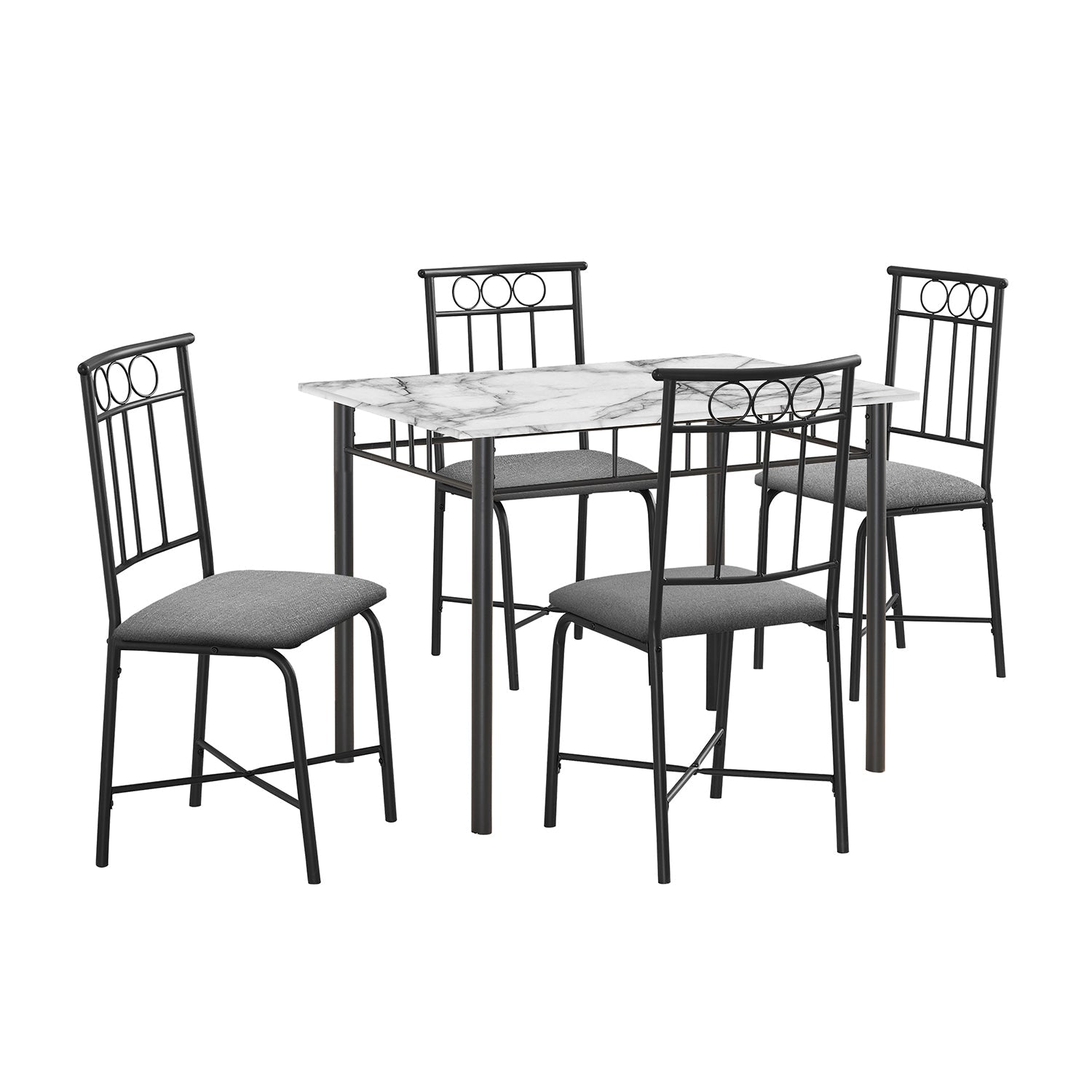 Monarch Specialties I 1014 - Ensemble De Table À Manger, 5pcs Ensemble, Petit, 40" Rectangulaire, Cuisine, Stratifié Aspect Marbre Blanc, Métal Noir, Contemporain, Moderne - Simple Boutique