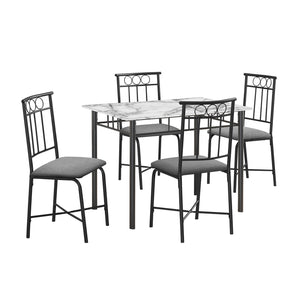 Monarch Specialties I 1014 - Ensemble De Table À Manger, 5pcs Ensemble, Petit, 40" Rectangulaire, Cuisine, Stratifié Aspect Marbre Blanc, Métal Noir, Contemporain, Moderne - Simple Boutique