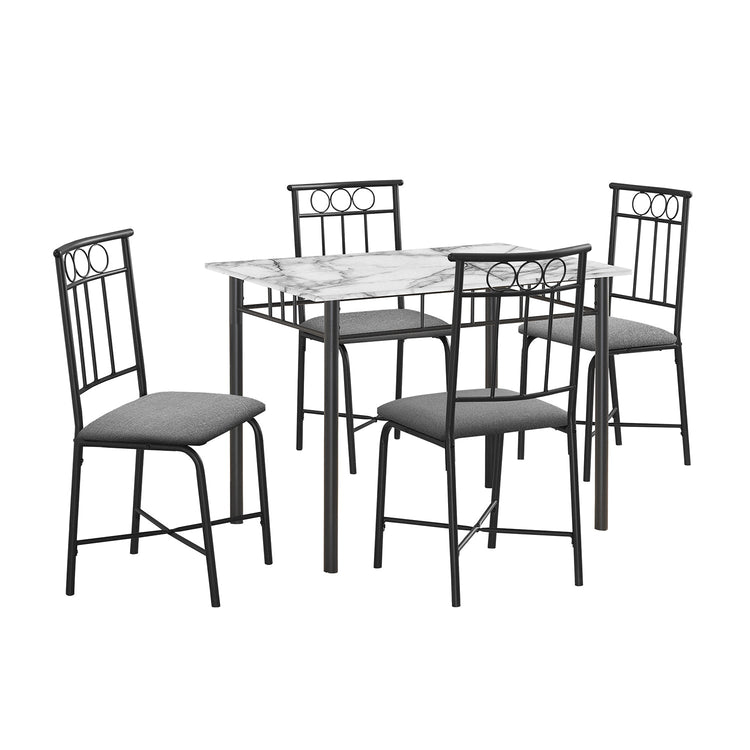 Monarch Specialties I 1014 - Ensemble De Table À Manger, 5pcs Ensemble, Petit, 40" Rectangulaire, Cuisine, Stratifié Aspect Marbre Blanc, Métal Noir, Contemporain, Moderne - Simple Boutique