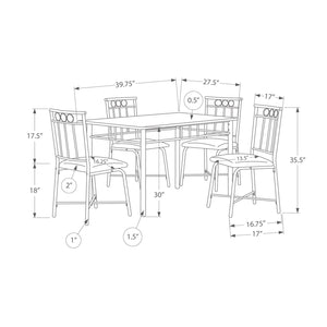 Monarch Specialties I 1014 - Ensemble De Table À Manger, 5pcs Ensemble, Petit, 40" Rectangulaire, Cuisine, Stratifié Aspect Marbre Blanc, Métal Noir, Contemporain, Moderne - Simple Boutique