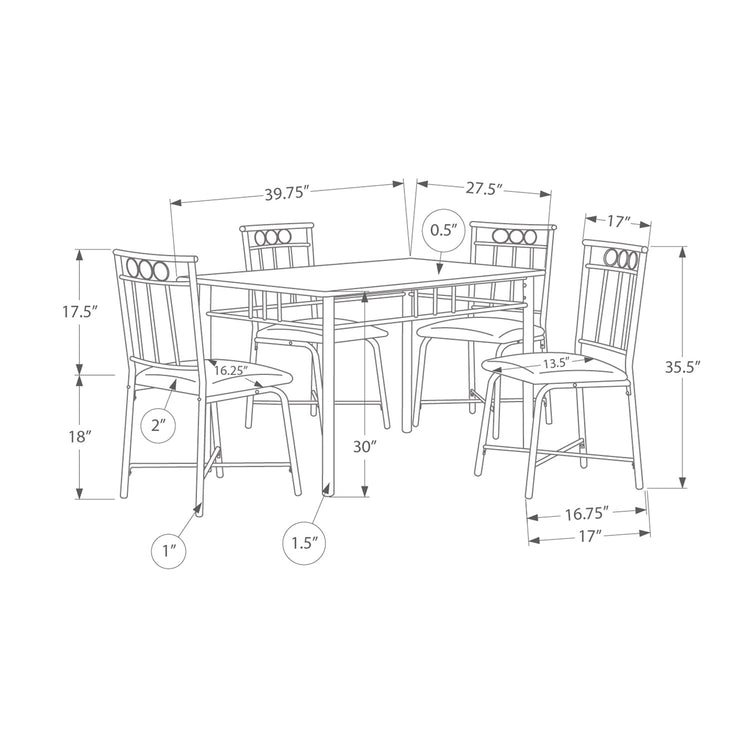 Monarch Specialties I 1014 - Ensemble De Table À Manger, 5pcs Ensemble, Petit, 40" Rectangulaire, Cuisine, Stratifié Aspect Marbre Blanc, Métal Noir, Contemporain, Moderne - Simple Boutique