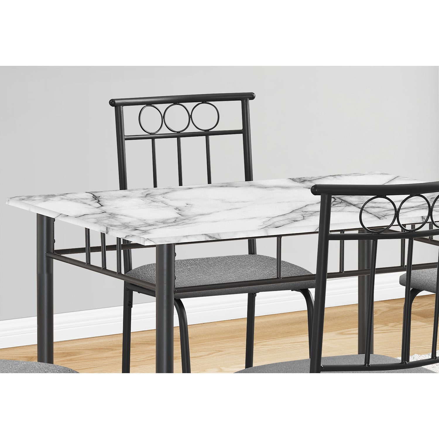 Monarch Specialties I 1014 - Ensemble De Table À Manger, 5pcs Ensemble, Petit, 40" Rectangulaire, Cuisine, Stratifié Aspect Marbre Blanc, Métal Noir, Contemporain, Moderne - Simple Boutique