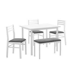 Monarch Specialties I 1031 - Ensemble Salle A Manger, 5pcs Ensemble, 40" Rectangulaire, Cuisine, Petit, Métal Blanc Et Laminé, Tissu Gris, Contemporain, Moderne - Simple Boutique