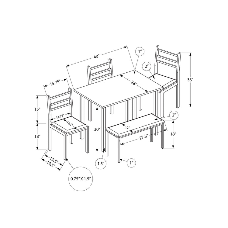 Monarch Specialties I 1031 - Ensemble Salle A Manger, 5pcs Ensemble, 40" Rectangulaire, Cuisine, Petit, Métal Blanc Et Laminé, Tissu Gris, Contemporain, Moderne - Simple Boutique