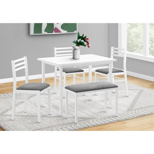 Monarch Specialties I 1031 - Ensemble Salle A Manger, 5pcs Ensemble, 40" Rectangulaire, Cuisine, Petit, Métal Blanc Et Laminé, Tissu Gris, Contemporain, Moderne - Simple Boutique