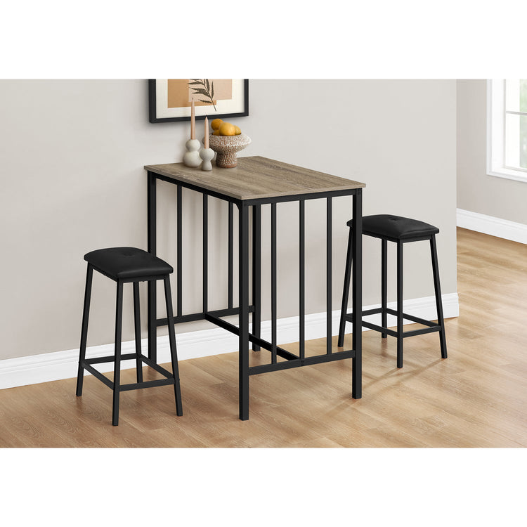 Monarch Specialties I 1143 - Ens Salle A Manger, Ensemble De 3 Pièces, Hauteur Du Comptoir, 36" Rectangulaire, Petit, Cuisine, Stratifié Brun, Métal Noir, Contemporain, Moderne - Simple Boutique