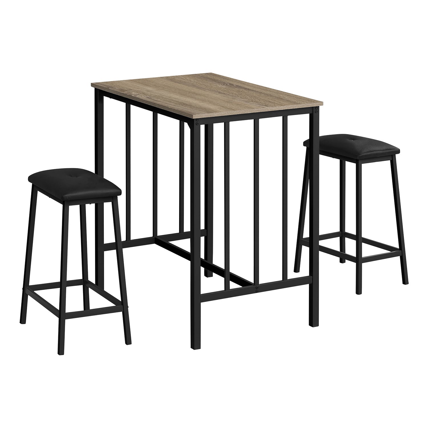 Monarch Specialties I 1143 - Ens Salle A Manger, Ensemble De 3 Pièces, Hauteur Du Comptoir, 36" Rectangulaire, Petit, Cuisine, Stratifié Brun, Métal Noir, Contemporain, Moderne - Simple Boutique