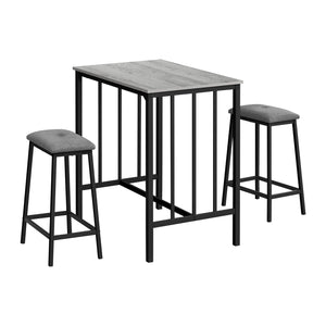 Monarch Specialties I 1144 - Ens Salle A Manger, Ensemble De 3 Pièces, Hauteur Du Comptoir, 36" Rectangulaire, Petit, Cuisine, Stratifié Gris, Métal Noir, Contemporain, Moderne - Simple Boutique