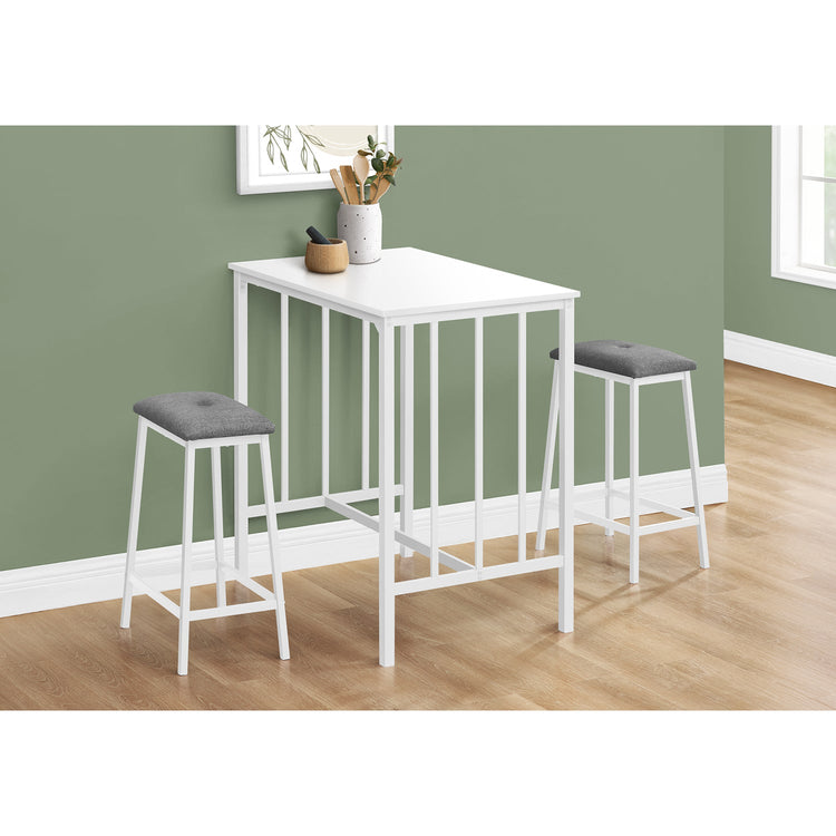 Monarch Specialties I 1147 - Ens Salle A Manger, Ensemble De 3 Pièces, Hauteur Du Comptoir, 36" Rectangulaire, Petit, Cuisine, Stratifié Blanc, Métal Blanc, Contemporain, Moderne - Simple Boutique