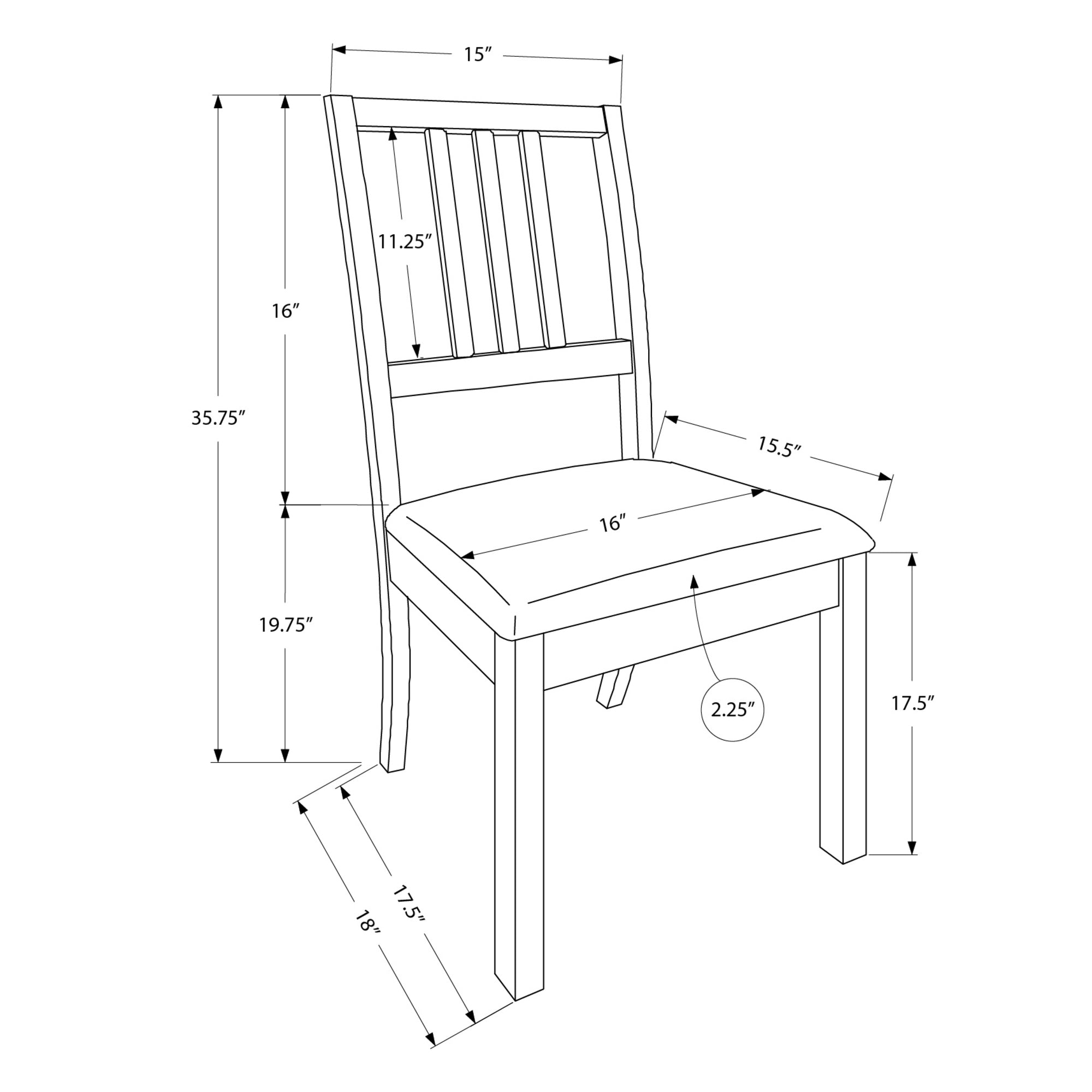Monarch Specialties I 1304 - Chaise, Lot De 2, Côté, Rembourré, Cuisine, Salle À Manger, Aspect Cuir Marron, Pieds Bois Marron, Transitionnel - Simple Boutique