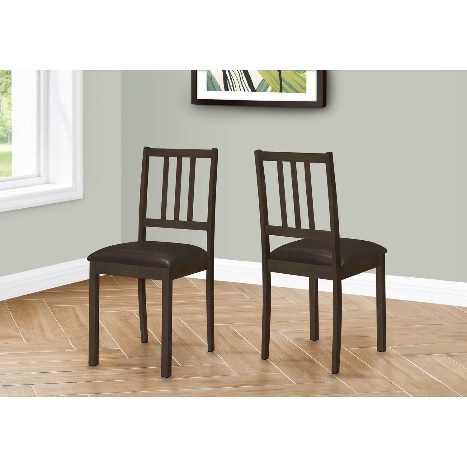 Monarch Specialties I 1304 - Chaise, Lot De 2, Côté, Rembourré, Cuisine, Salle À Manger, Aspect Cuir Marron, Pieds Bois Marron, Transitionnel - Simple Boutique