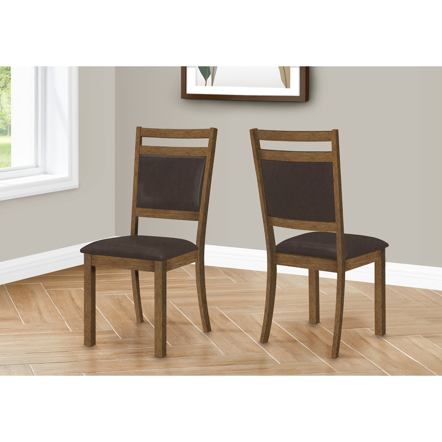 Monarch Specialties I 1310 - Chaise, Lot De 2, Côté, Rembourré, Cuisine, Salle À Manger, Aspect Cuir Marron, Pieds En Bois De Noyer, Transitionnel - Simple Boutique