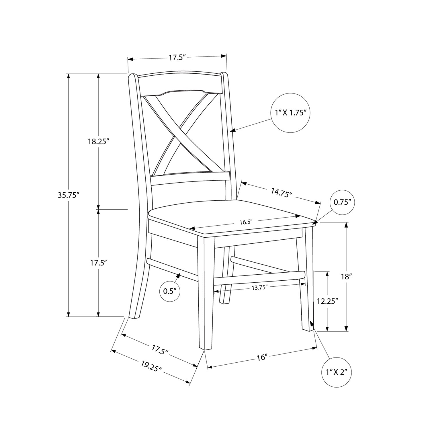 Monarch Specialties I 1320 - Chaise, Lot De 2, Côté, Cuisine, Salle À Manger, Blanc, Jambes En Bois, Transitionnel - Simple Boutique