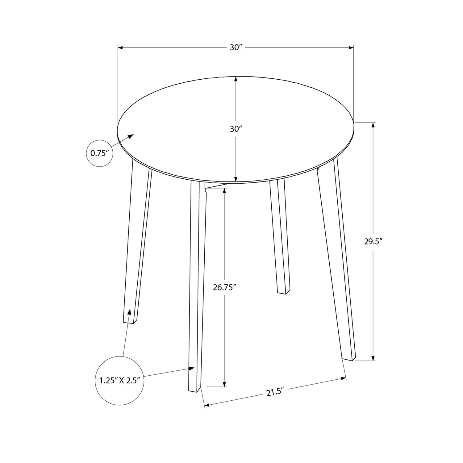 Monarch Specialties I 1321 - Table A Manger, 30" Rond, Petit, Cuisine, Salle À Manger, Vernis Blanc, Jambes En Bois, Transitionnel - Simple Boutique