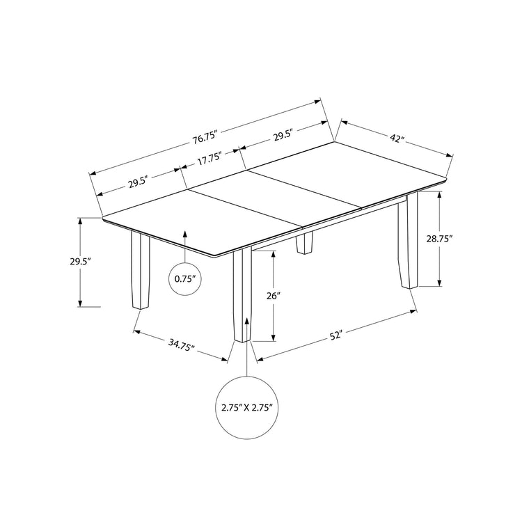 Monarch Specialties I 1331 - Table A Manger, Table Rectangulaire 78", Panneau D'extension 18", Top En Placage, Veneer Marron, Transitionnel - Simple Boutique