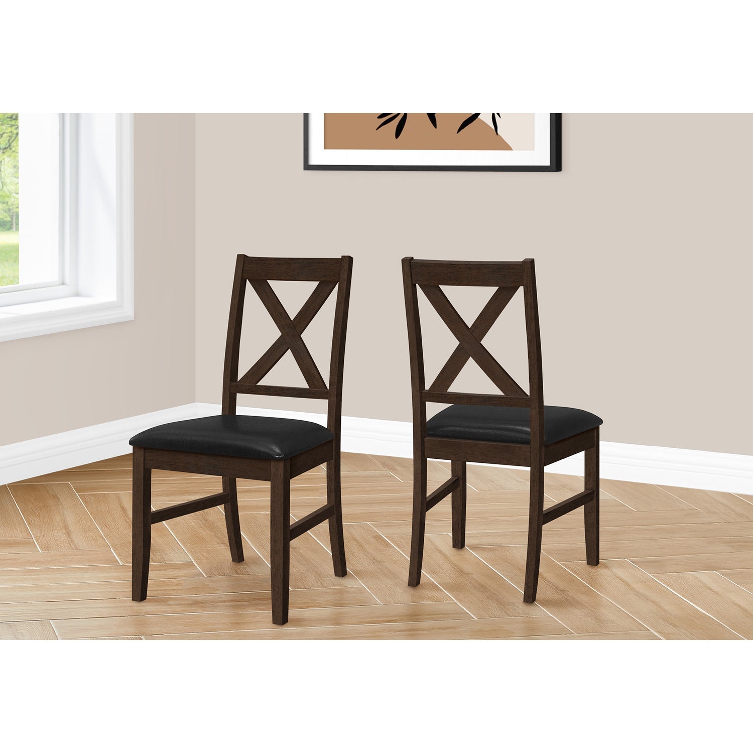 Monarch Specialties I 1333 - Chaise, 37 Pouces De Hauteur, Lot De 2, Salle À Manger, Cuisine, Côté, Rembourré, Bois Solide Marron, Aspect Cuir Marron, Transitionnel - Simple Boutique