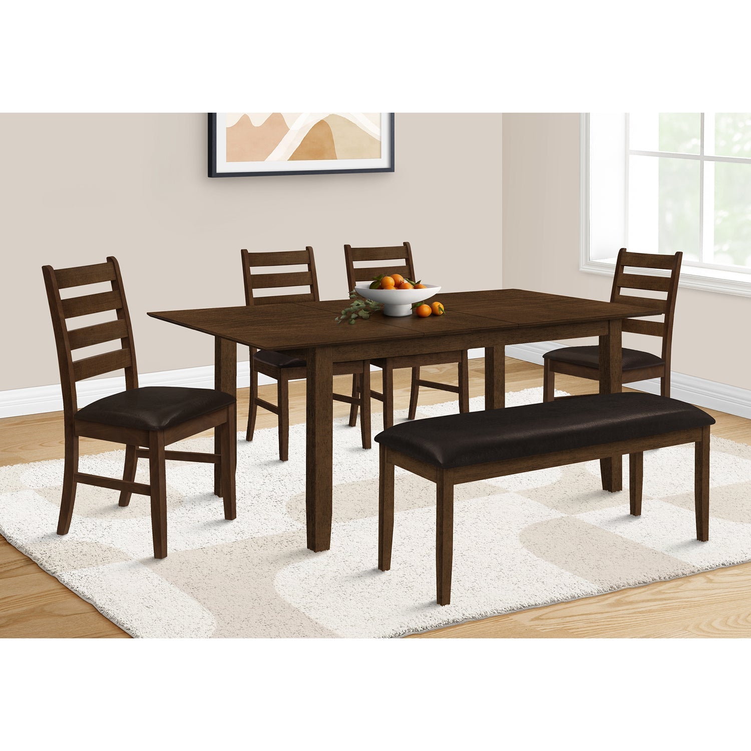 Monarch Specialties I 1371 - Table A Manger, Table Rectangulaire 78", Panneau D'extension 18", Salle À Manger, Cuisine, Pieds En Bois Massif, Top En Placage, Placage Marron, Bois Marron, Transitionnel - Simple Boutique