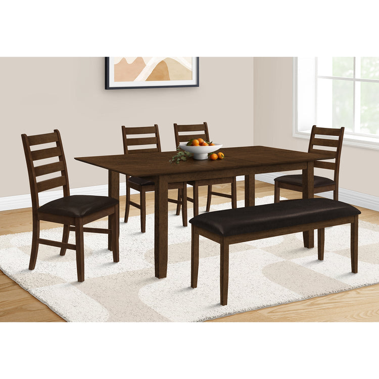 Monarch Specialties I 1371 - Table A Manger, Table Rectangulaire 78", Panneau D'extension 18", Salle À Manger, Cuisine, Pieds En Bois Massif, Top En Placage, Placage Marron, Bois Marron, Transitionnel - Simple Boutique