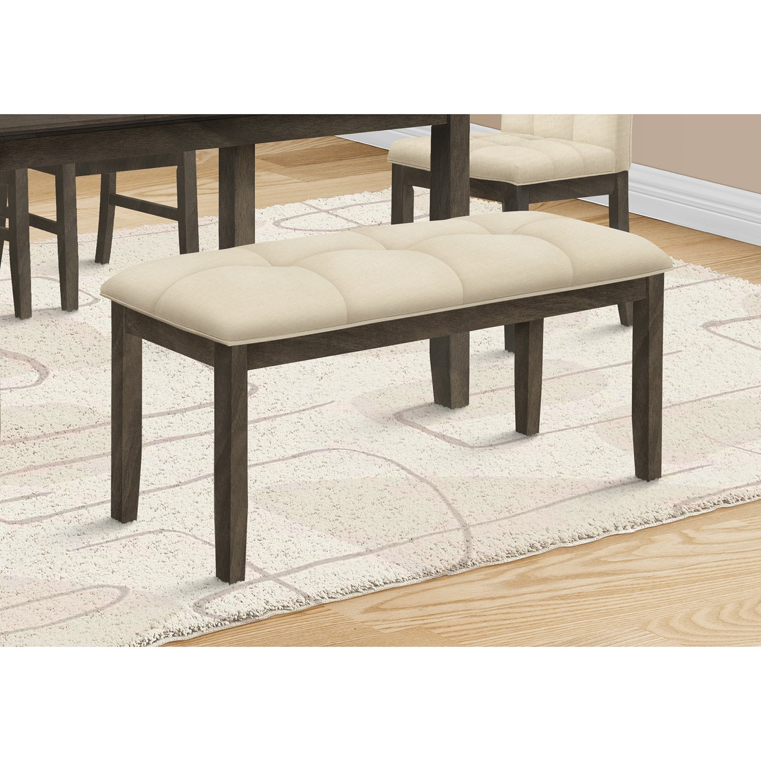 Monarch Specialties I 1377 - Banc Rectangulaires, Salle À Manger, Entrée, Cuisine, Couloir, Rembourré, Bois, Tissu Crème, Transitionnel - Simple Boutique