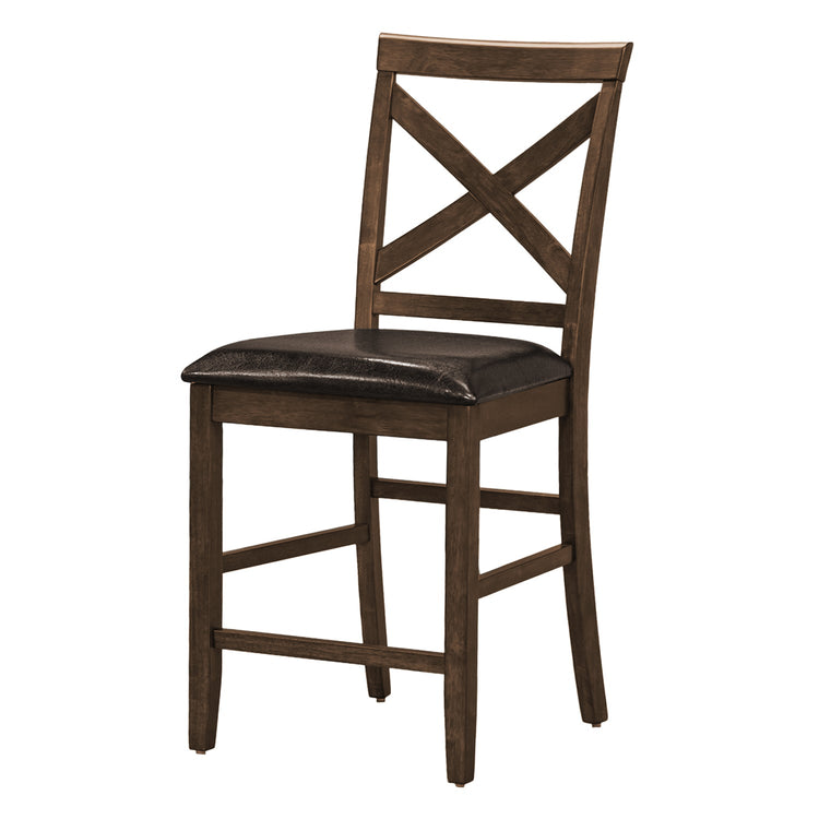 Monarch Specialties I 1388 - Chaise De Salle À Manger, 44" Hauteur, Ensemble De 2, Coté, Rembourré, Hauteur Du Comptoir, Salle À Manger, Cuisine, Noyer Foncé, Aspect Cuir Brun, Transitionnel - Simple Boutique