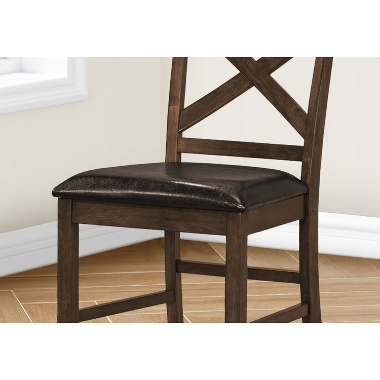 Monarch Specialties I 1388 - Chaise De Salle À Manger, 44" Hauteur, Ensemble De 2, Coté, Rembourré, Hauteur Du Comptoir, Salle À Manger, Cuisine, Noyer Foncé, Aspect Cuir Brun, Transitionnel - Simple Boutique