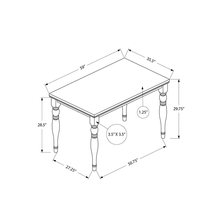 Monarch Specialties I 1390 - Table A Manger, 60" Rectangulaire, Top En Placage, Pieds En Bois Massif, Salle À Manger, Cuisine, Placage Gris Antique, Jambes En Bois, Transitionnel - Simple Boutique