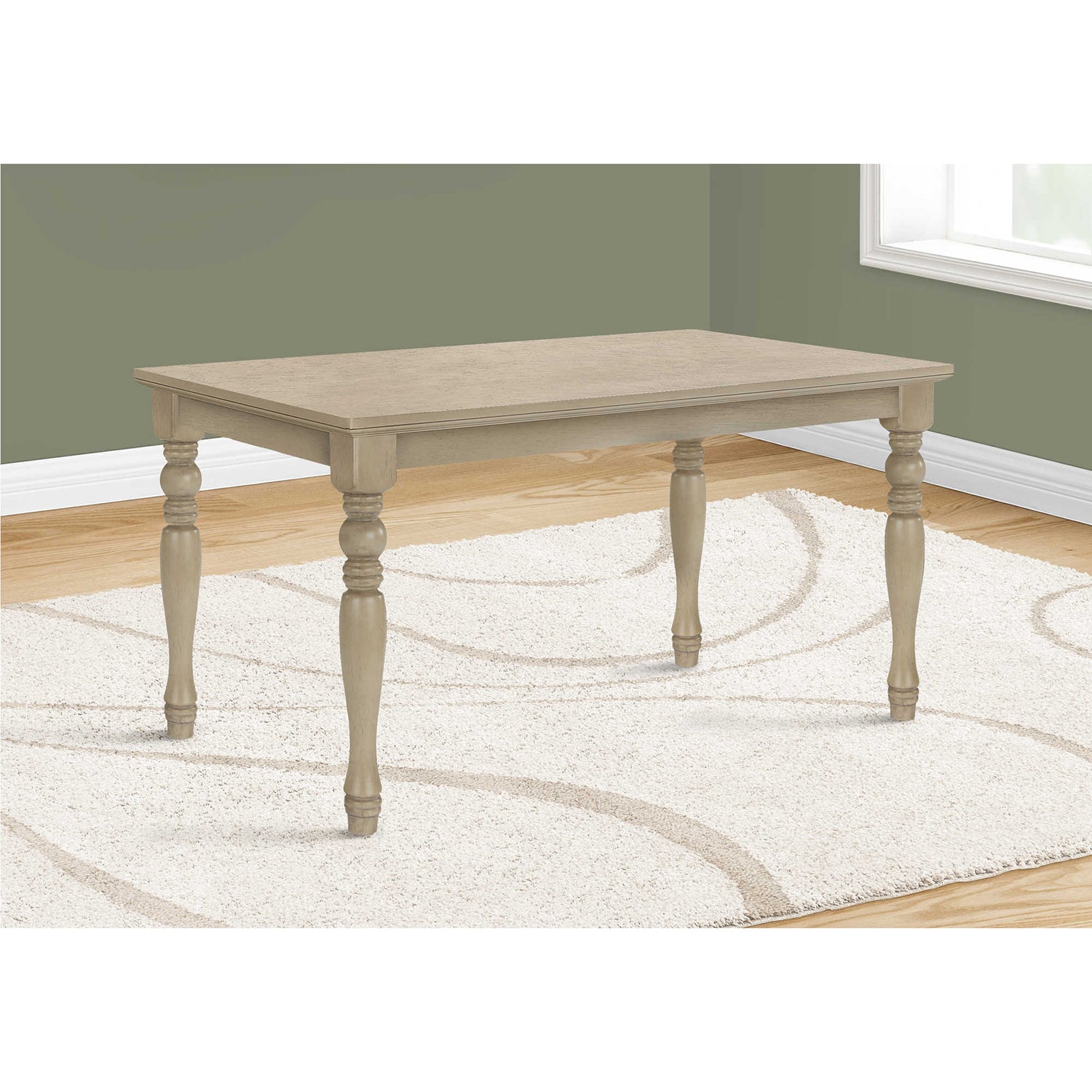 Monarch Specialties I 1390 - Table A Manger, 60" Rectangulaire, Top En Placage, Pieds En Bois Massif, Salle À Manger, Cuisine, Placage Gris Antique, Jambes En Bois, Transitionnel - Simple Boutique