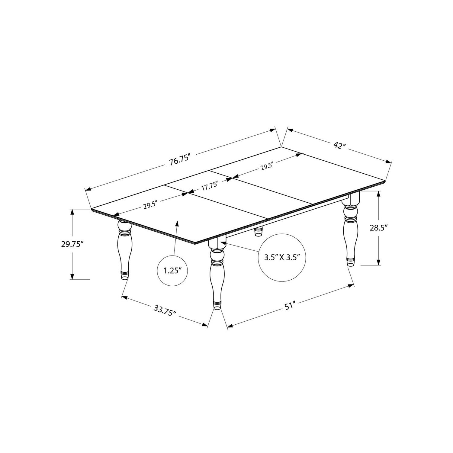 Monarch Specialties I 1391 - Table A Manger, Table Rectangulaire 78", Panneau D'extension 18", Top En Placage, Pieds En Bois Massif, Salle À Manger, Cuisine, Plaquage Gris Antique, Jambes En Bois, Transitionnel - Simple Boutique