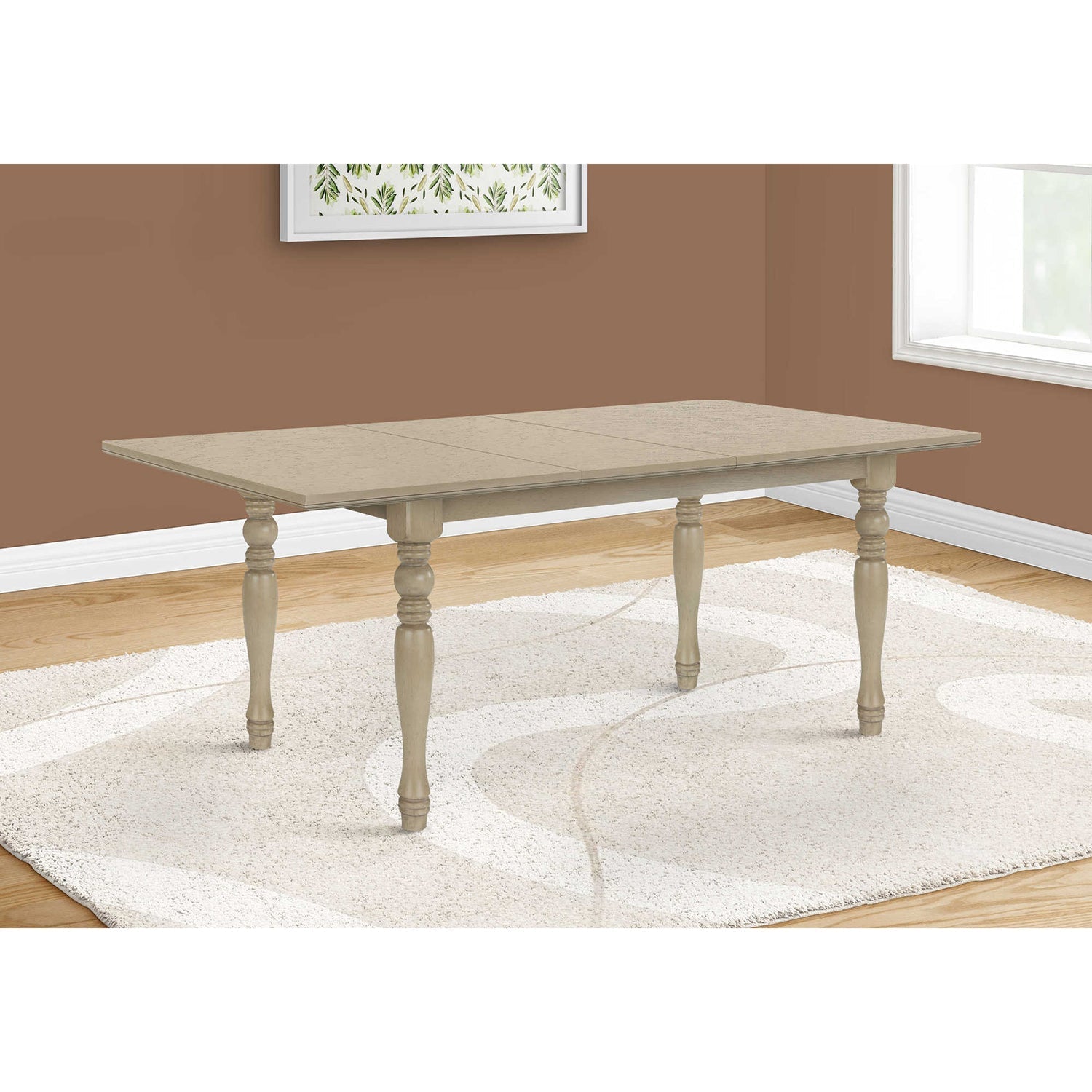 Monarch Specialties I 1391 - Table A Manger, Table Rectangulaire 78", Panneau D'extension 18", Top En Placage, Pieds En Bois Massif, Salle À Manger, Cuisine, Plaquage Gris Antique, Jambes En Bois, Transitionnel - Simple Boutique