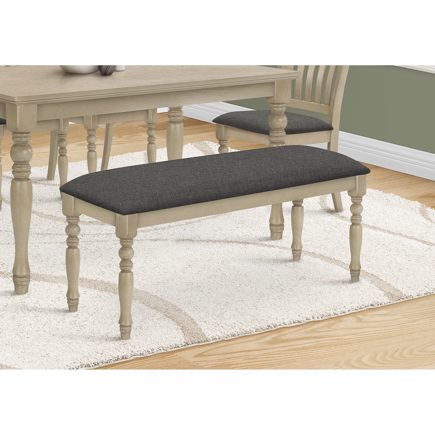 Monarch Specialties I 1393 - Banc Rectangulaire De 48 Pouces., Rembourré, Bois, Entrée, Salle À Manger, Cuisine, Gris Antique, Tissu Gris, Bois Solide Gris, Transitionnel - Simple Boutique