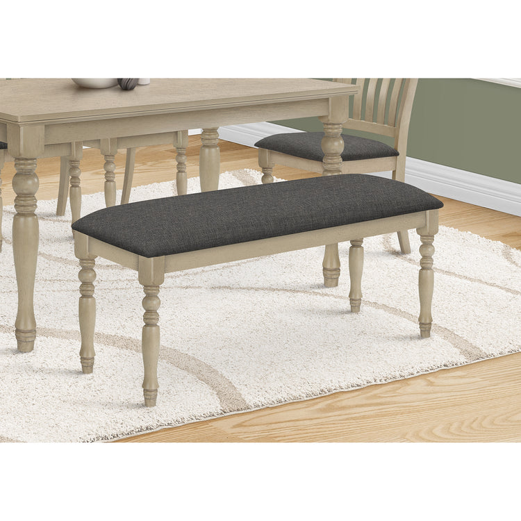 Monarch Specialties I 1393 - Banc Rectangulaire De 48 Pouces., Rembourré, Bois, Entrée, Salle À Manger, Cuisine, Gris Antique, Tissu Gris, Bois Solide Gris, Transitionnel - Simple Boutique