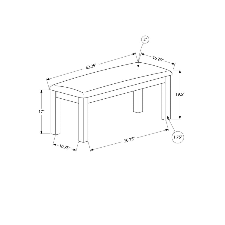 Monarch Specialties I 1433 - Banc, 42" Rectangulaire, Bois, Rembourré, Salle À Manger, Cuisine, Entrée, Gris, Transitionnel - Simple Boutique