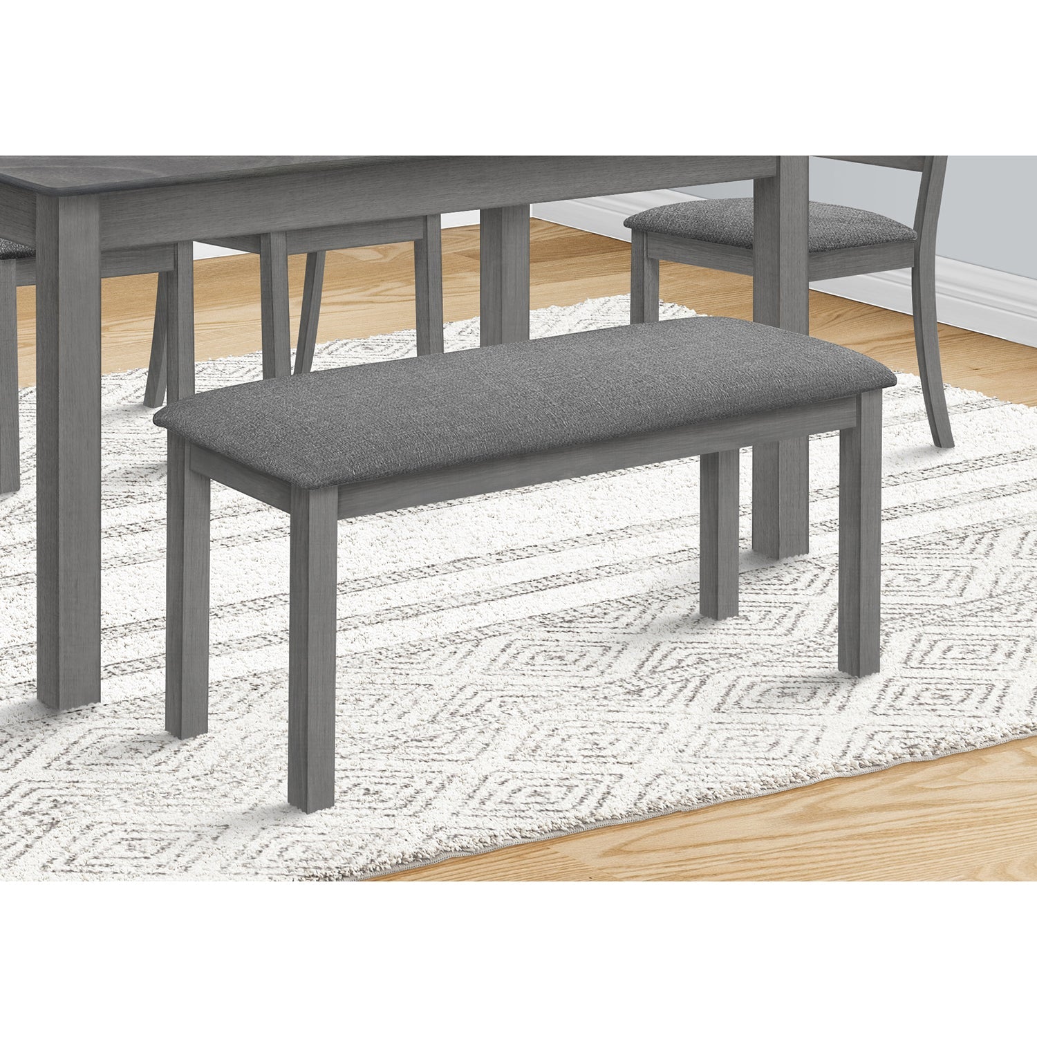 Monarch Specialties I 1433 - Banc, 42" Rectangulaire, Bois, Rembourré, Salle À Manger, Cuisine, Entrée, Gris, Transitionnel - Simple Boutique