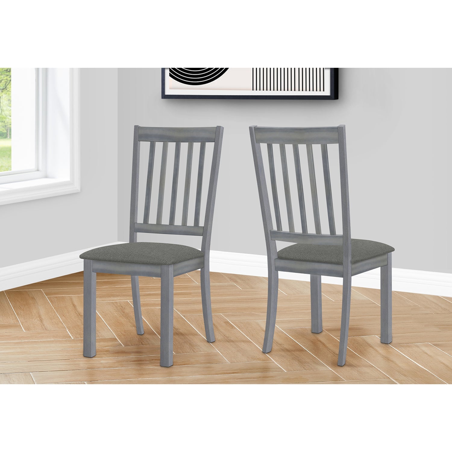 Monarch Specialties I 1434 - Chaise, Lot De 2, Côté, Rembourré, Cuisine, Salle À Manger, Tissu Gris, Cadre En Bois Gris, Transitionnel - Simple Boutique